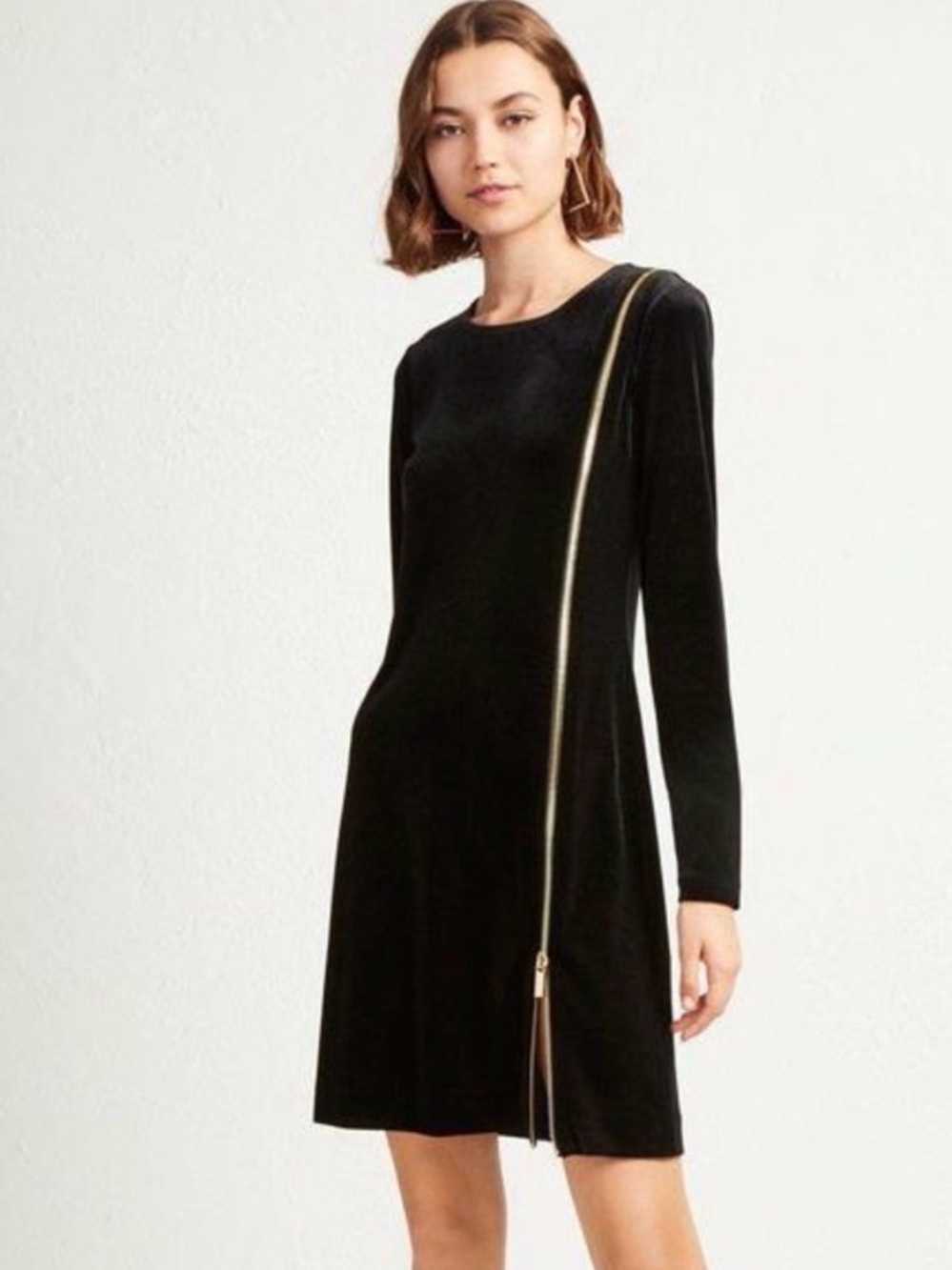 FRENCH CONNECTION Zella Aurore Black Velvet Zipper Dress Size 4